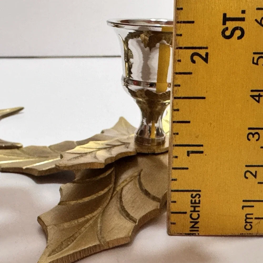 Pair Poinsettia Brass Leaf Candle Holder India Royal Gallery Christmas 2 Vtg New
